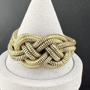 Gold Tone Love Knot Bracelet Signed Adore Mesh Chain 7.5"